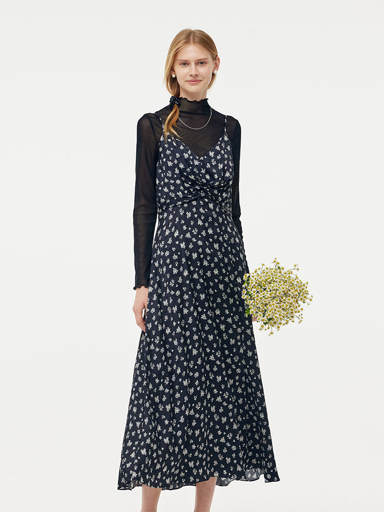 Floral Print Strap Maxi Dress And Knit Top Two-Piece Set GOELIA