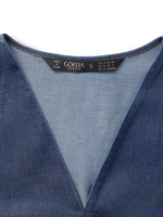 Gathered Waist Denim Women Midi Dress GOELIA