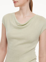 Tencel Mulberry Silk Cowl Neck Women Cap Sleeve Knit Top GOELIA