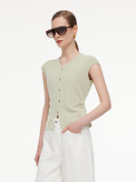 Tencel Blend Side Twist Women Cap Sleeve Knit Top GOELIA