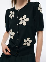 Tencel Mulberry Silk Blend Floral Jacquard Women Cardigan GOELIA