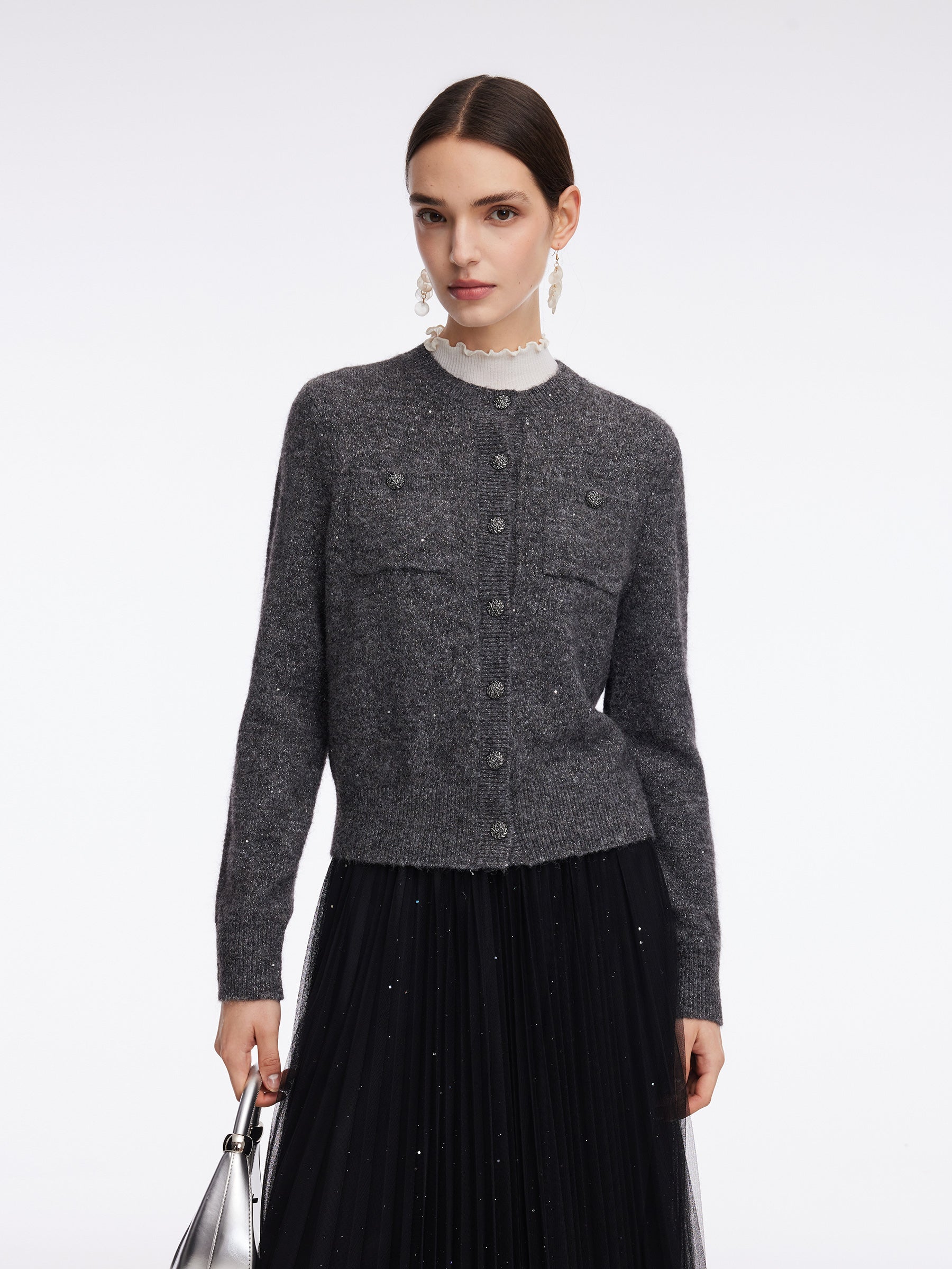 Mohair Wool Blend Sequins Women Cardigan GOELIA