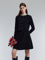 Lyocell Wool Blend Beaded Round Neck Knit Top And Skirt Two-Piece Set GOELIA