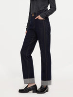 Cotton Cuffed Straight Leg Women Jeans GOELIA