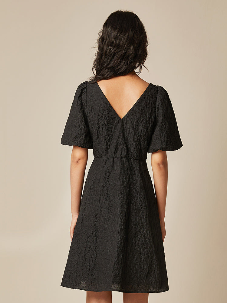 Detachable Bowknot Jacquard Mini Dress GOELIA