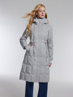 [Preview] Drawstring Waist Hooded Goose Down Overcoat GOELIA