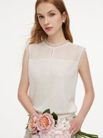 Jacquard Cut Out Neckline Women Ruffle Knit Tank Top GOELIA