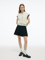 Tencel Blend Color Block Women Polo Short Sleeve Cardigan GOELIA