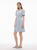 Acetate Blend Sequins Tweed Contrast Trim Women Mini Dress GOELIA