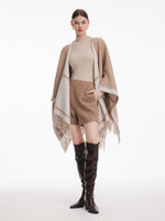 [Preview] Cashmere Wool Contrast Border Fringed Poncho GOELIA