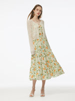 Cotton Floral Print Strap Maxi Dress And Openwork Cardigan Two-Piece Set GOELIA