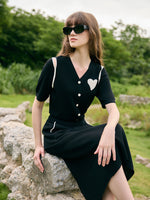 V-Neck Cut-Out Knitted Top And Half Skirt Two-Piece Set GOELIA