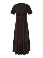 Cotton Blend V-Neck Women A-Line Tiered Maxi Dress GOELIA