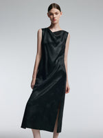 19MM Gambiered Canton Gauze Women Jacquard Cowl Neck Maxi Dress GOELIA