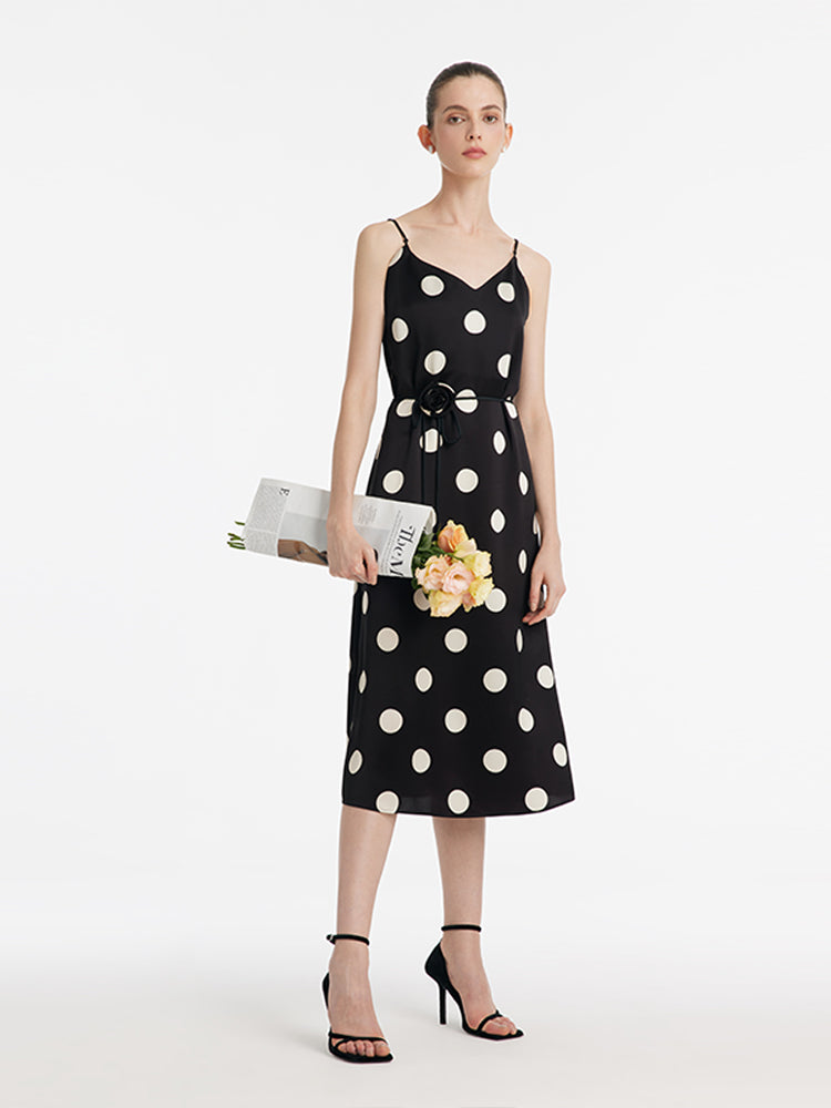 Coffee Spaghetti Straps A Line White Polka Dots  Dress main image 1