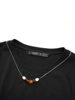 Cotton Side Twist Women T-Shirt With Detachable Beaded Chain GOELIA