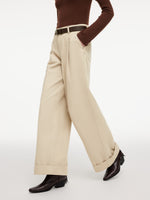 Cotton Denim Women Cuffed Wide Leg Jeans With Belt GOELIA