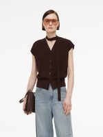 [Preview] Lyocell Blend V-Neck Women Knit Top With Ribbon GOELIA