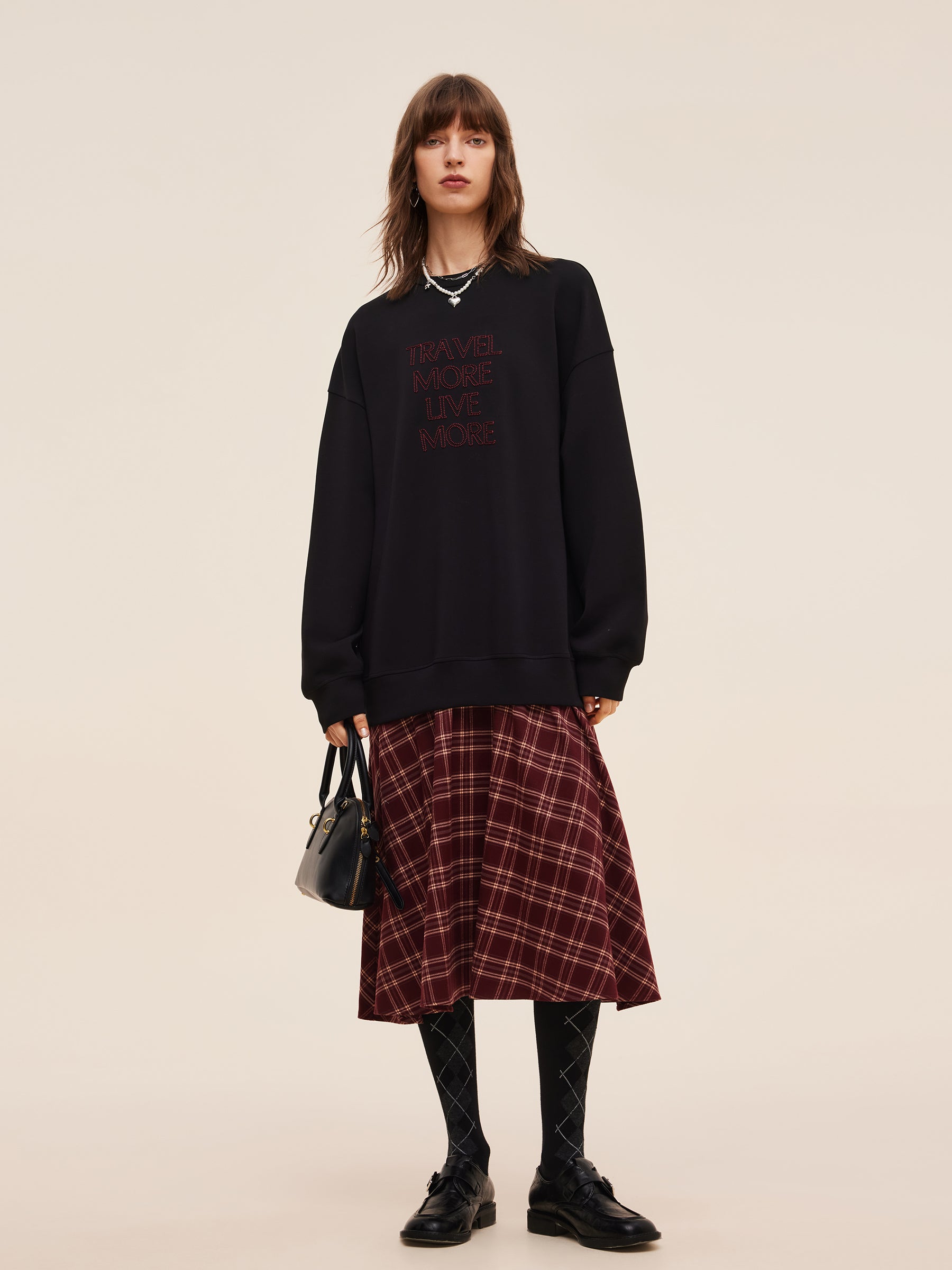 Mock Layered Letter Embroidered Women Sweatshirt Maxi Dress GOELIA