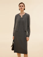 Beaded Sequins Cardigan And Pleated Sleeveless Midi Dress Two-Piece Set GOELIA