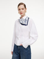 Cotton Blend Gather-Waisted Women Shirt With Silk Scarf GOELIA