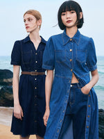 Tencel Denim Shirt Midi Collared Dress With Belt GOELIA