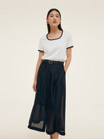 Contrast Trim Knit Top And Skirt Two-Piece Set With Belt GOELIA