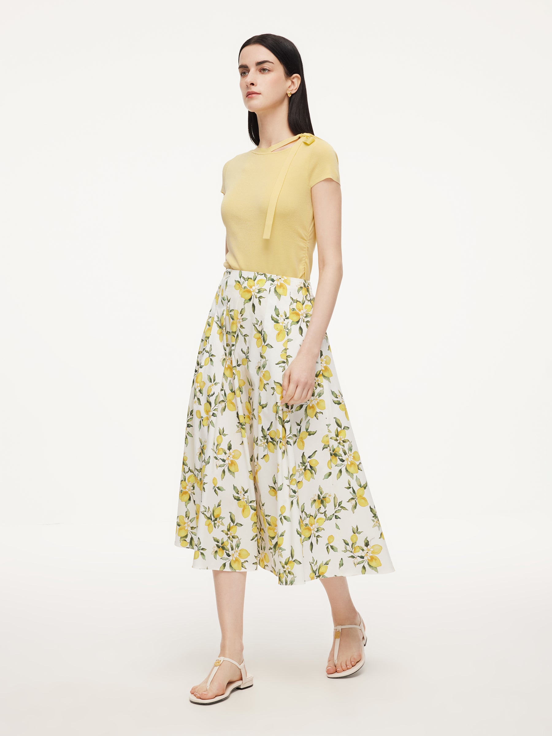 Cotton Lemon Print Women A-Line Skirt GOELIA