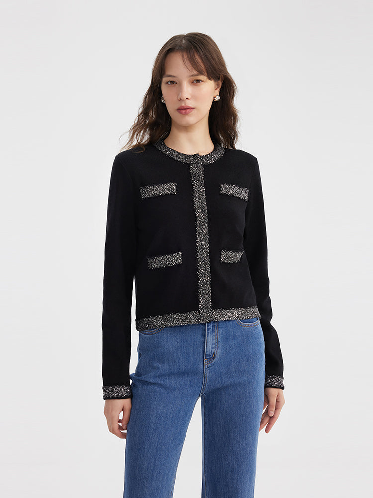 Sequins Trim Women Knitted Cardigan GOELIA