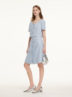 Acetate Blend Tweed Sequins Square Neck Women Mini Dress GOELIA