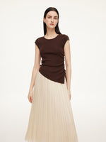 Modal Acetate Blend Asymmetrical Hem Knit Top And Pleated Skirt Two-Piece Set GOELIA