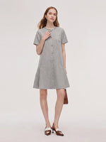 Tencel Linen Blend Sequined Round Neck Women Mini Dress GOELIA