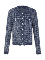 Wool Cotton Blend Frayed Trim Women Cardigan GOELIA