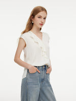 22MM Mulberry Silk Asymmetrical Ruffle Women Blouse GOELIA
