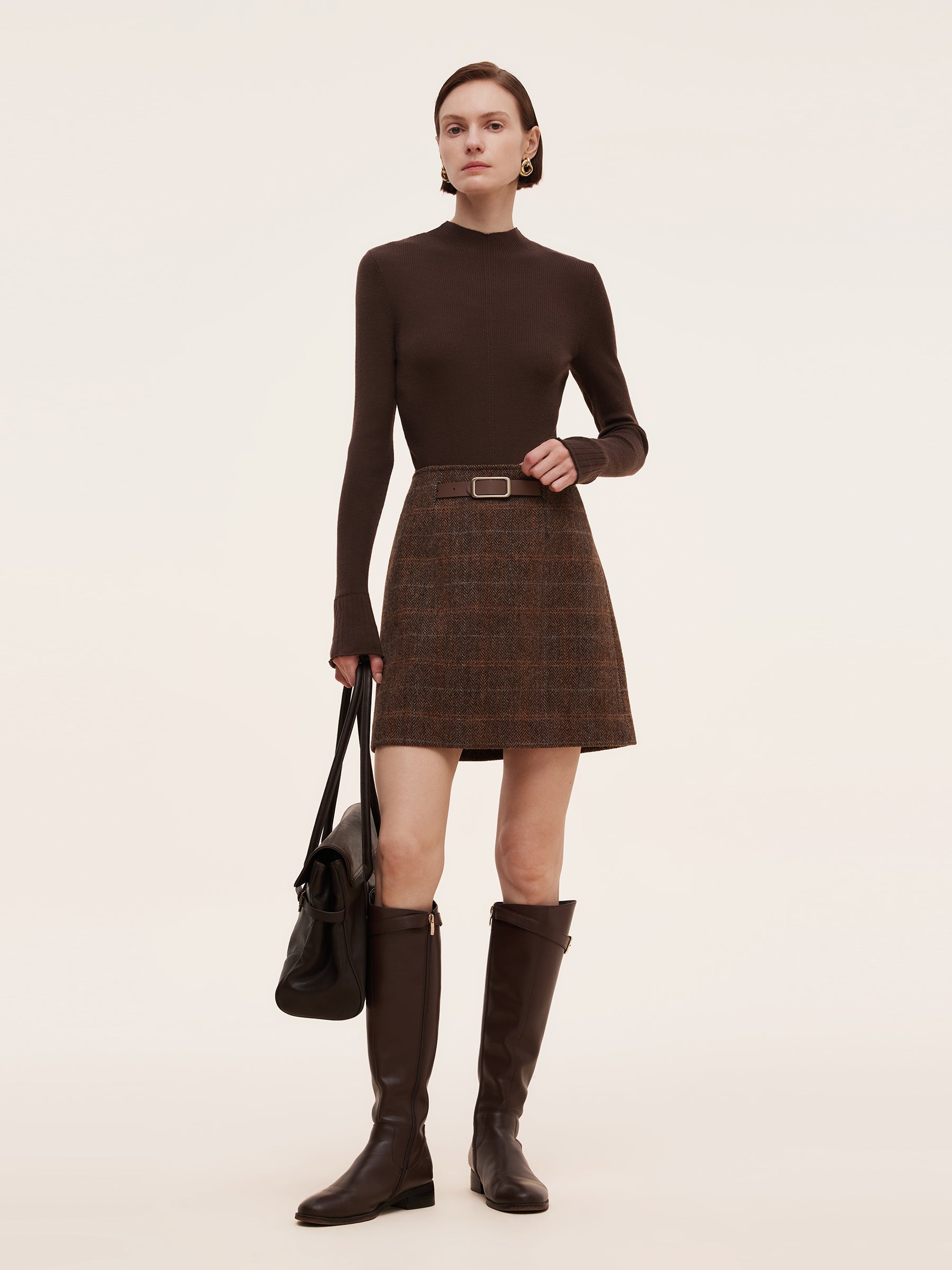 100% Machine Washable Wool Mock Neck Women Knit Top GOELIA