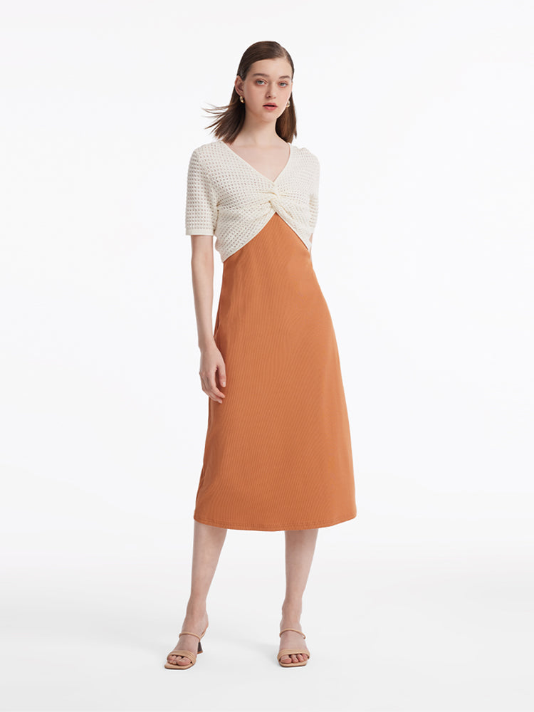 Twist Openwork Knit Top And Spaghetti Strap Dress Two-Piece Set GOELIA