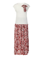 Cap Sleeve Knit Top And Marigold Floral Print Tiered Skirt Two-Piece Set With Silky Scarf GOELIA