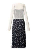 [Preview] Ribbon Print Strap Dress And Cardigan Two-Piece Set GOELIA