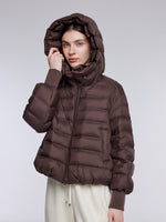 [Preview] Narrow-Quilted Goose Down Hooded Cropped Jacket GOELIA