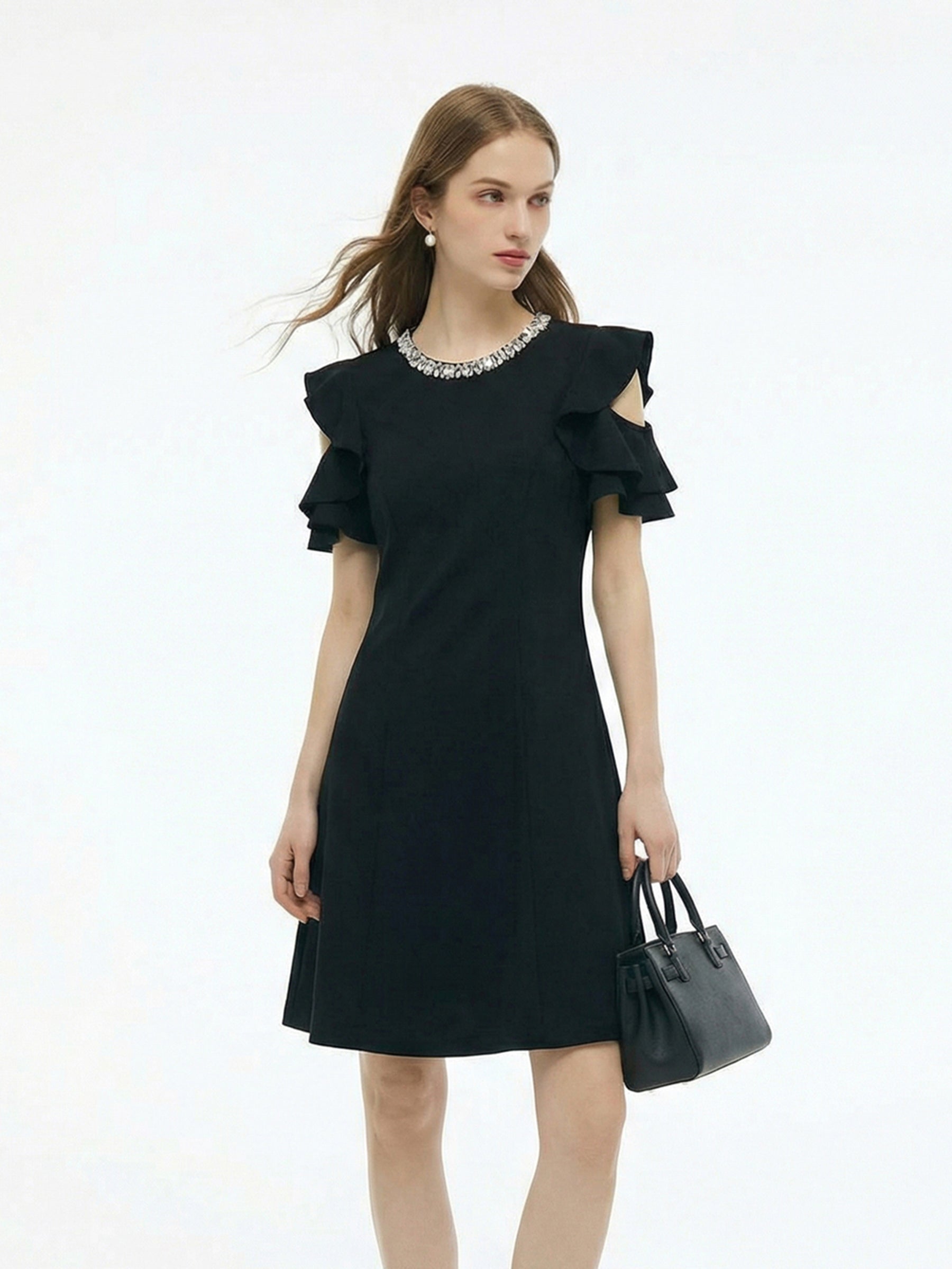 Ruffle Cold Shoulder Women Knit Mini Dress GOELIA