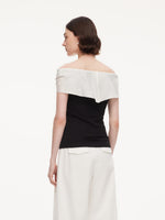 Tencel Blend Patchwork Bow Neck Women Knit Top GOELIA