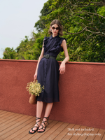 Lyocell Blend Ruffle Women Maxi Dress With Ribbon GOELIA