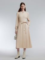 [Preview] Lyocell Wool Blend A-Line Women Belted Maxi Dress GOELIA