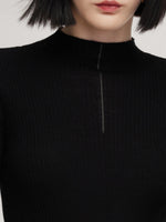 100% Washable Wool Mock Neck Women Knit Top GOELIA
