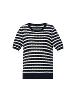 Lyocell Blend Stripe Round Neck Women Knit Top GOELIA