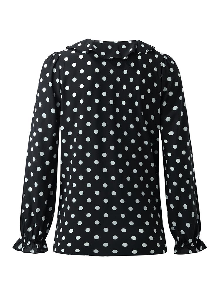 Mulberry Silk Polka Dots Ruffle Women Blouse GOELIA