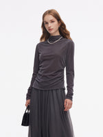 Velvet Stretch Women Mock Neck Top GOELIA