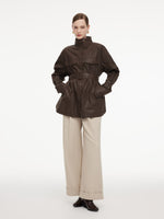 100% Cotton Stand Collar Women Mid Length Trench Coat With Belt GOELIA