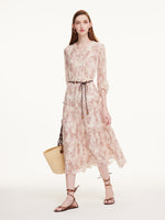 10MM Mulberry Silk Paisley Print Women Maxi Dress With Two Self-Tie Belts GOELIA
