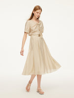Tencel Acetate Linen Blend Women A-Line Skirt With Belt GOELIA